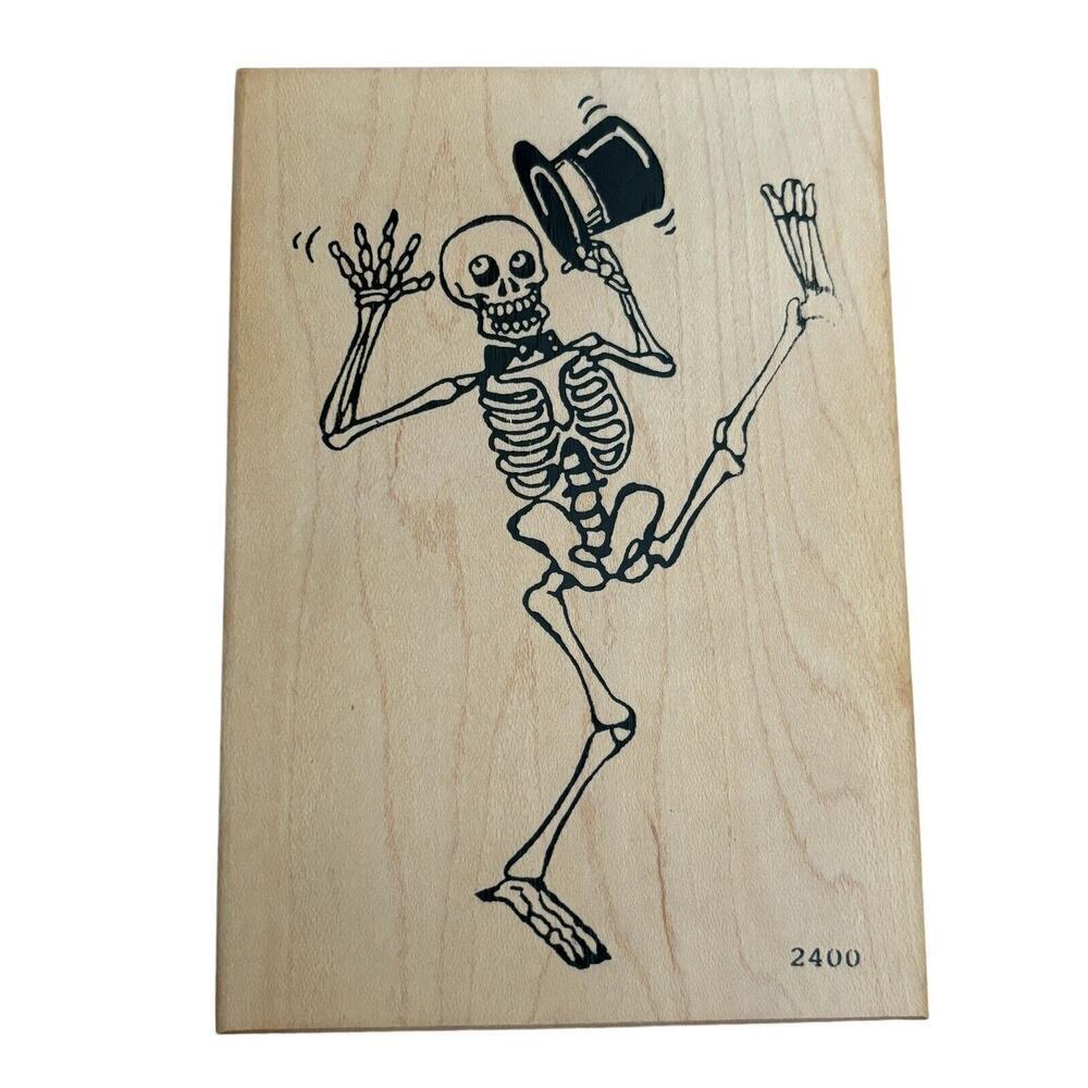 Co-Motion Dancing Skeleton Top Hat rubber stamp 2400 Halloween Grateful Dead